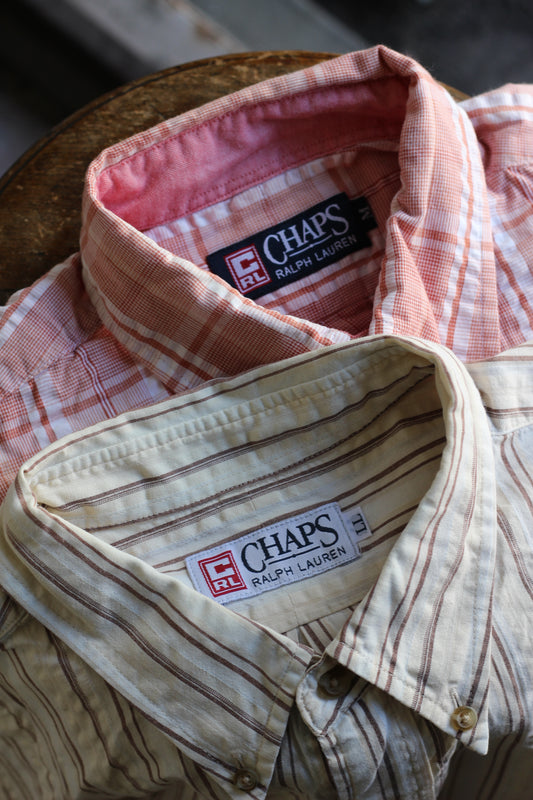 90's CHAPS Ralph Lauren Stripe Seersucker Short Sleeve Shirt set x2点