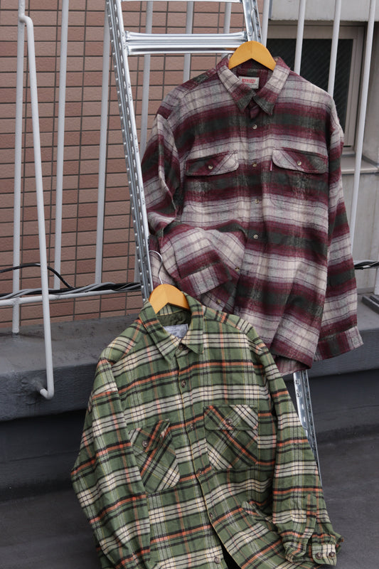 Men's Oversized Check Heavy Flannel Shirt x2点