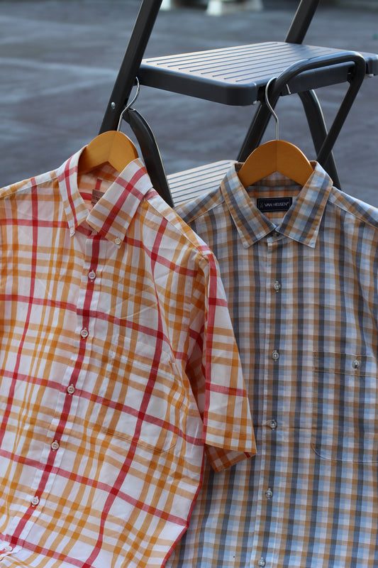 80's Men's Vintage Arrows & Van Heusen Check Short Sleeve Shirt set x2点