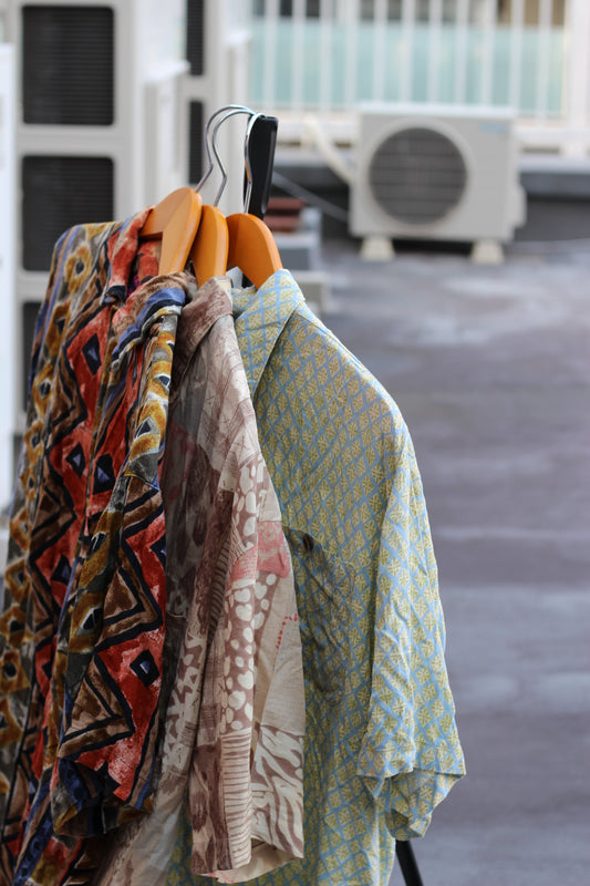 90's Men's Vintage Rayon All-Over Print Short Sleeve Shirt set x3点