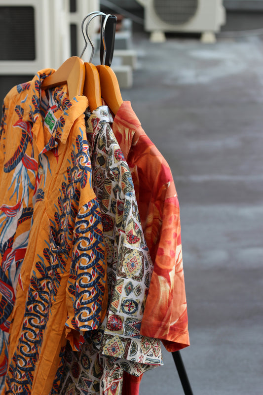 Made In Italy Men's Vintage Open Collar Print Short Sleeve Shirt set x3点