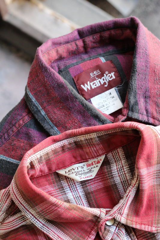 90-00's Levi's & Wrangler Check & Stripe Western Shirt set x2点