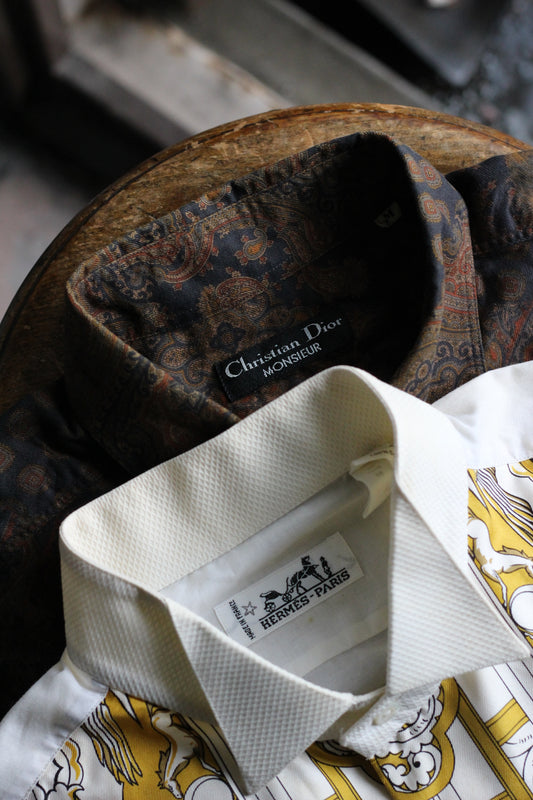 90's Hermes Carre Scarf Trim & Christian Dior Paisley Long Sleeve Shirt set x2点