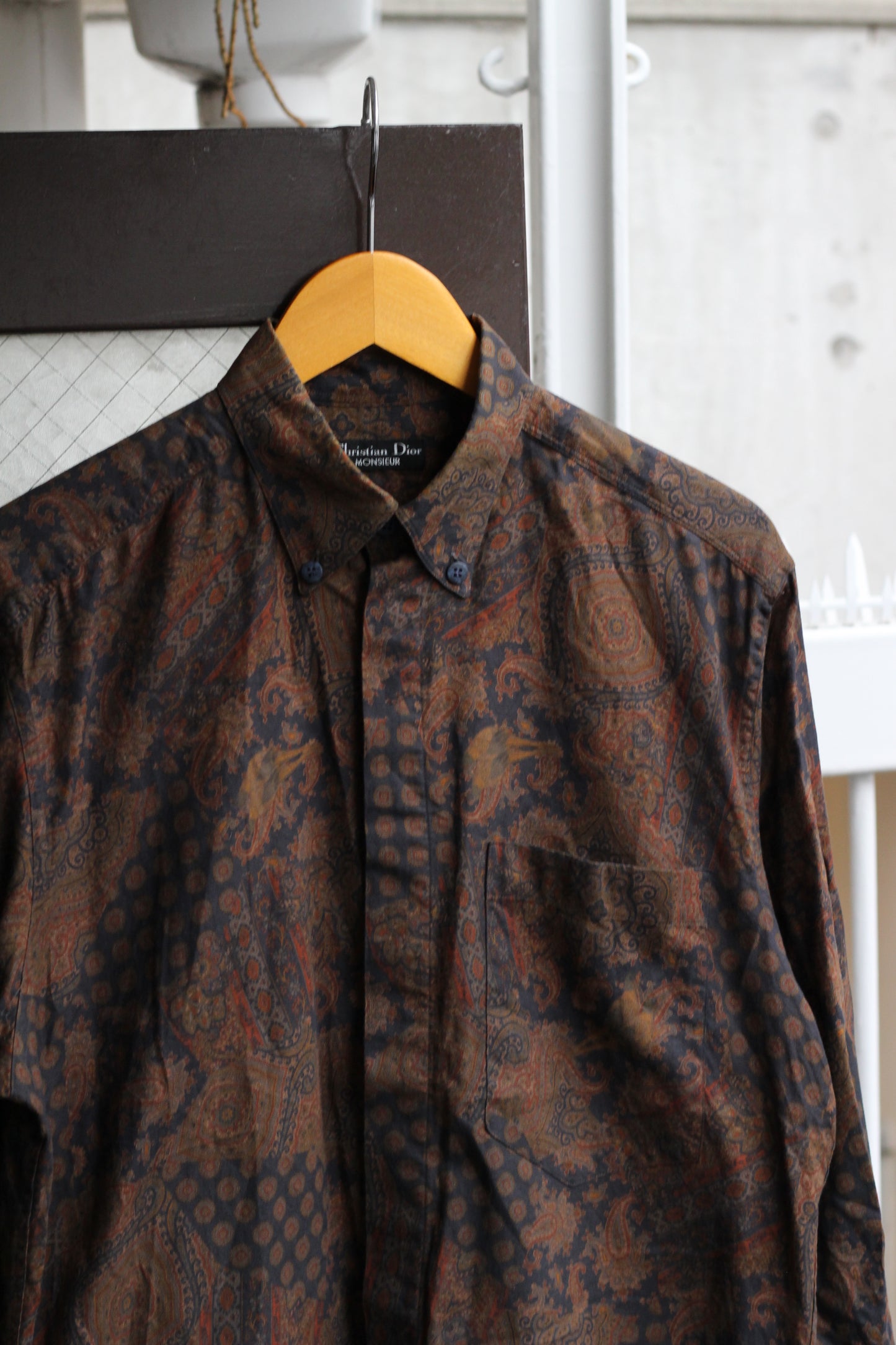 90's Hermes Carre Scarf Trim & Christian Dior Paisley Long Sleeve Shirt set x2点