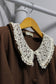 Vintage Brown Beige Collar Long Sleeve One-Piece x3点