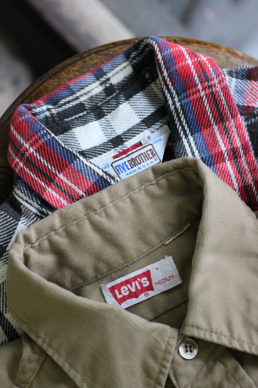 70's Made In USA Levi's Western Shirt & FIVE BROTHER Check Flannel Shirt set x2点
