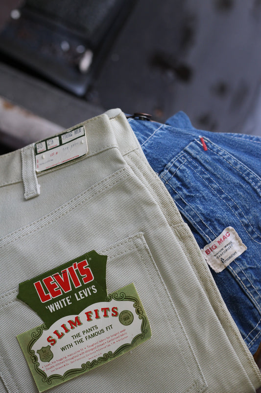 60's Made In USA White Tab Levi's "Dead Stock" 518 & Lee Work Chino Pants & Big Mac Denim Overalls set x3点