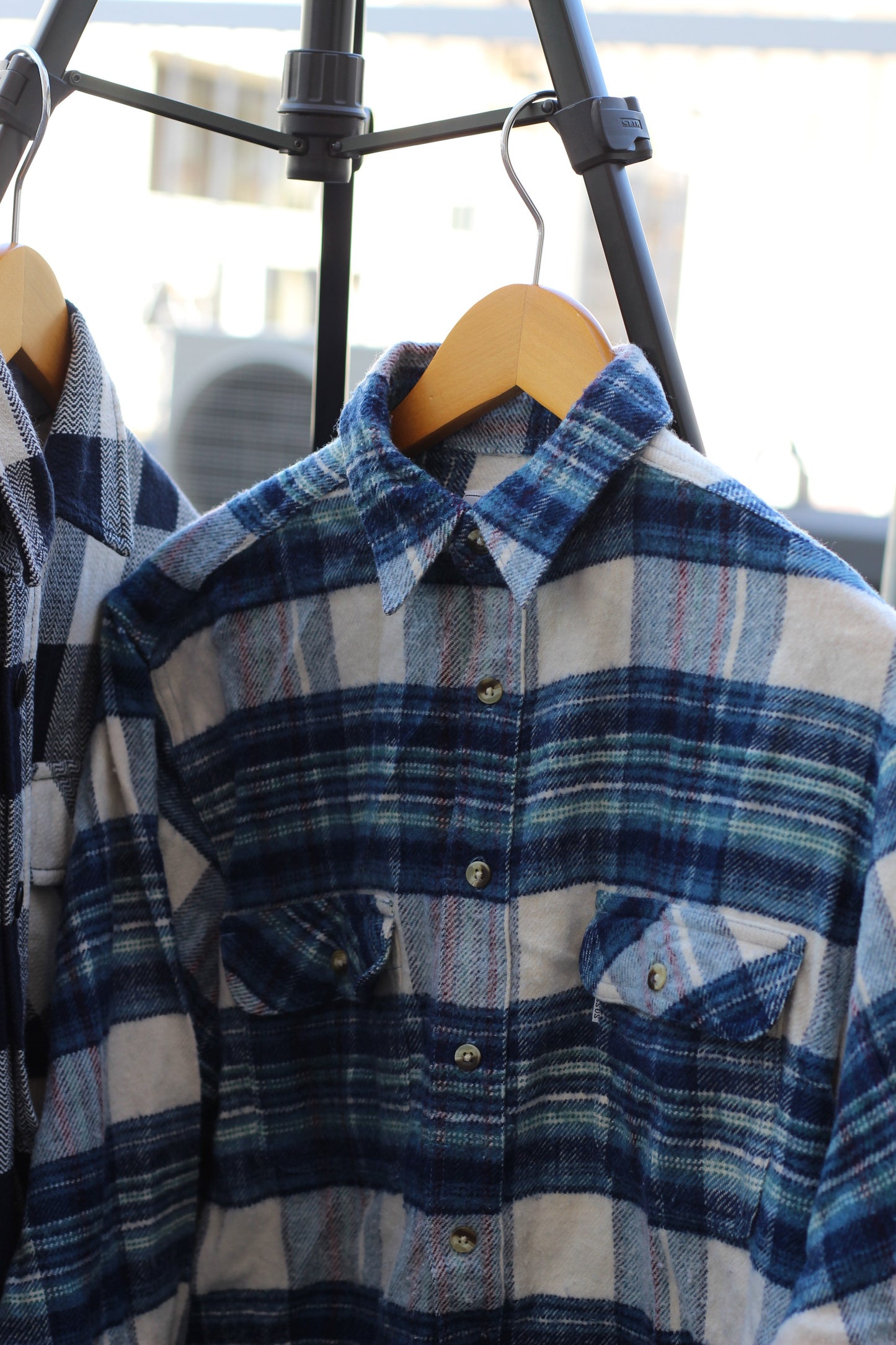 Men's Green & Blue Check Flannel Shirt x5点
