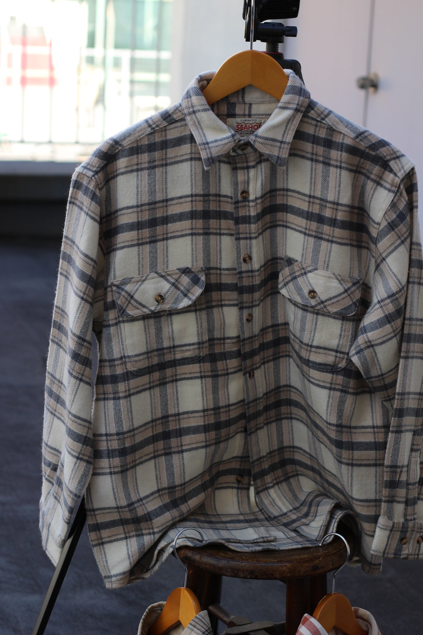 Men's Cream-Based Checked Flannel Shirt x4点