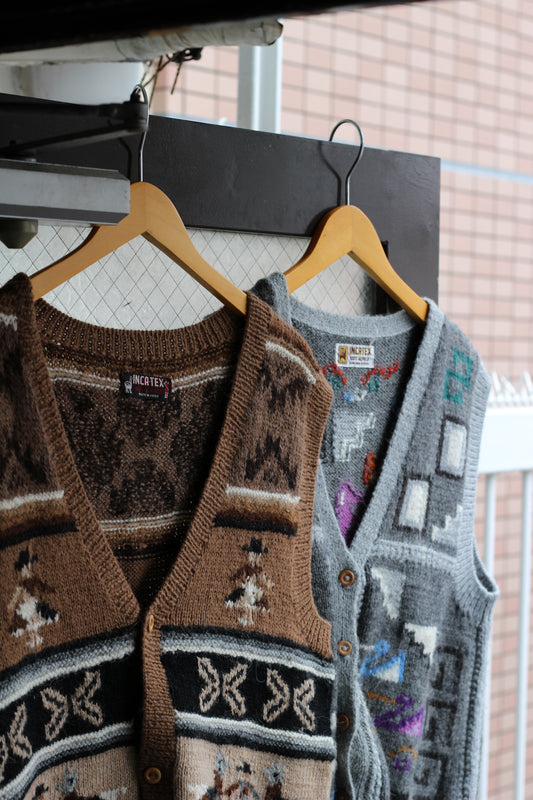 80-90’s Hand Made In Peru INCA-COX Vintage Alpaca 100%  Knit Vest Cardigan set x2点