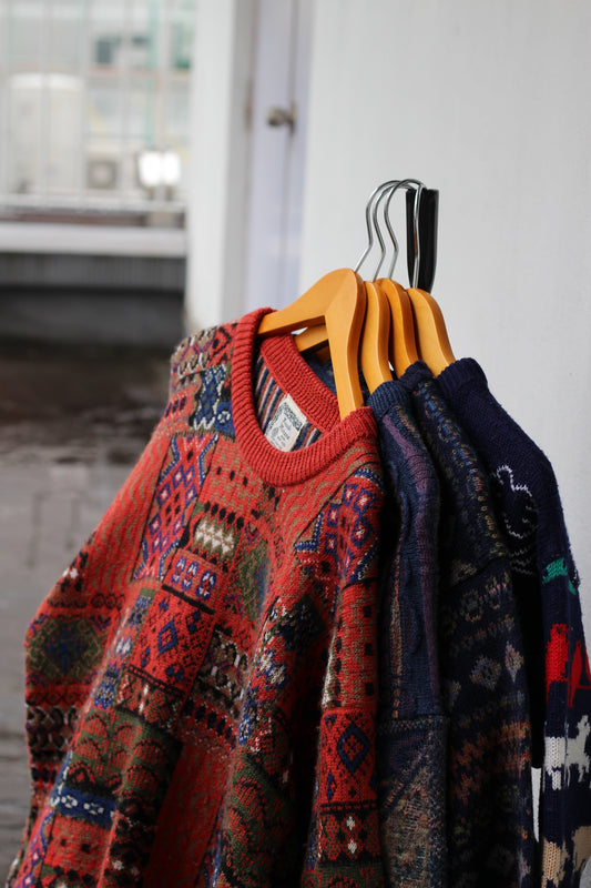 70-90's Made In New Zealand Vintage Design Knit Sweater set x4点