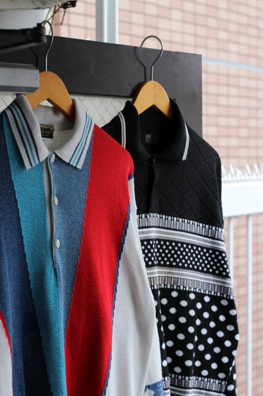 90's Made In Italy Vintage Design Knit Polo Sweater set x2点