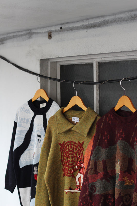 80-90’s Made In Italy Vintage Art Picture Knit Sweater set x3点