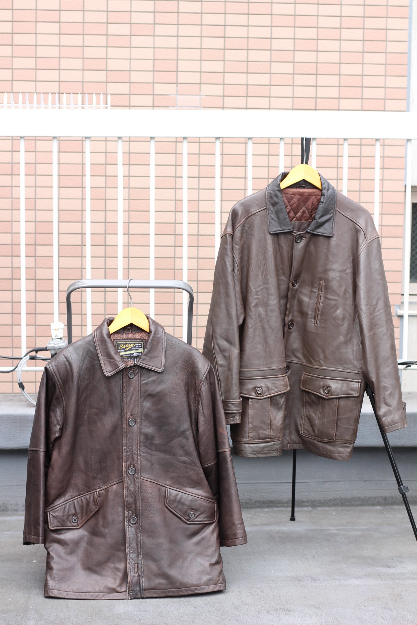 Men's Oversize Brown Leather Jacket x4点