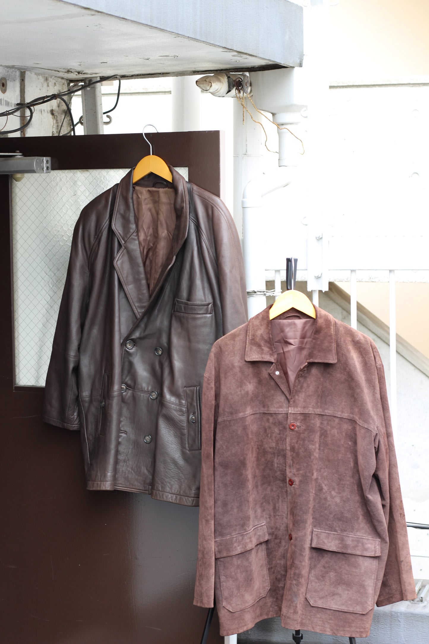 Men's Oversize Brown Leather Jacket x4点