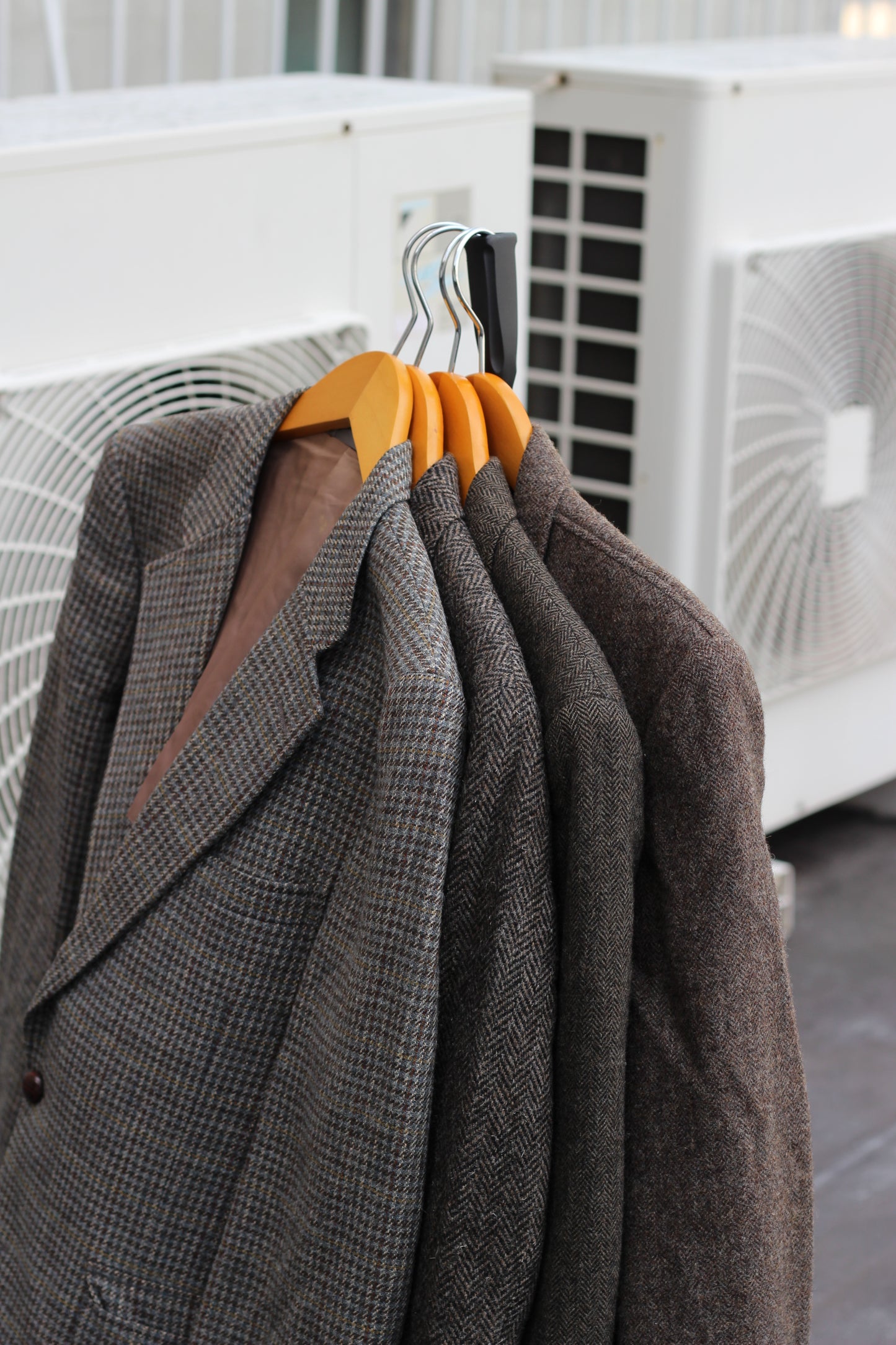 Men's Vintage Tweed Herringbone Tailored Jacket With Covered Buttons set x3点