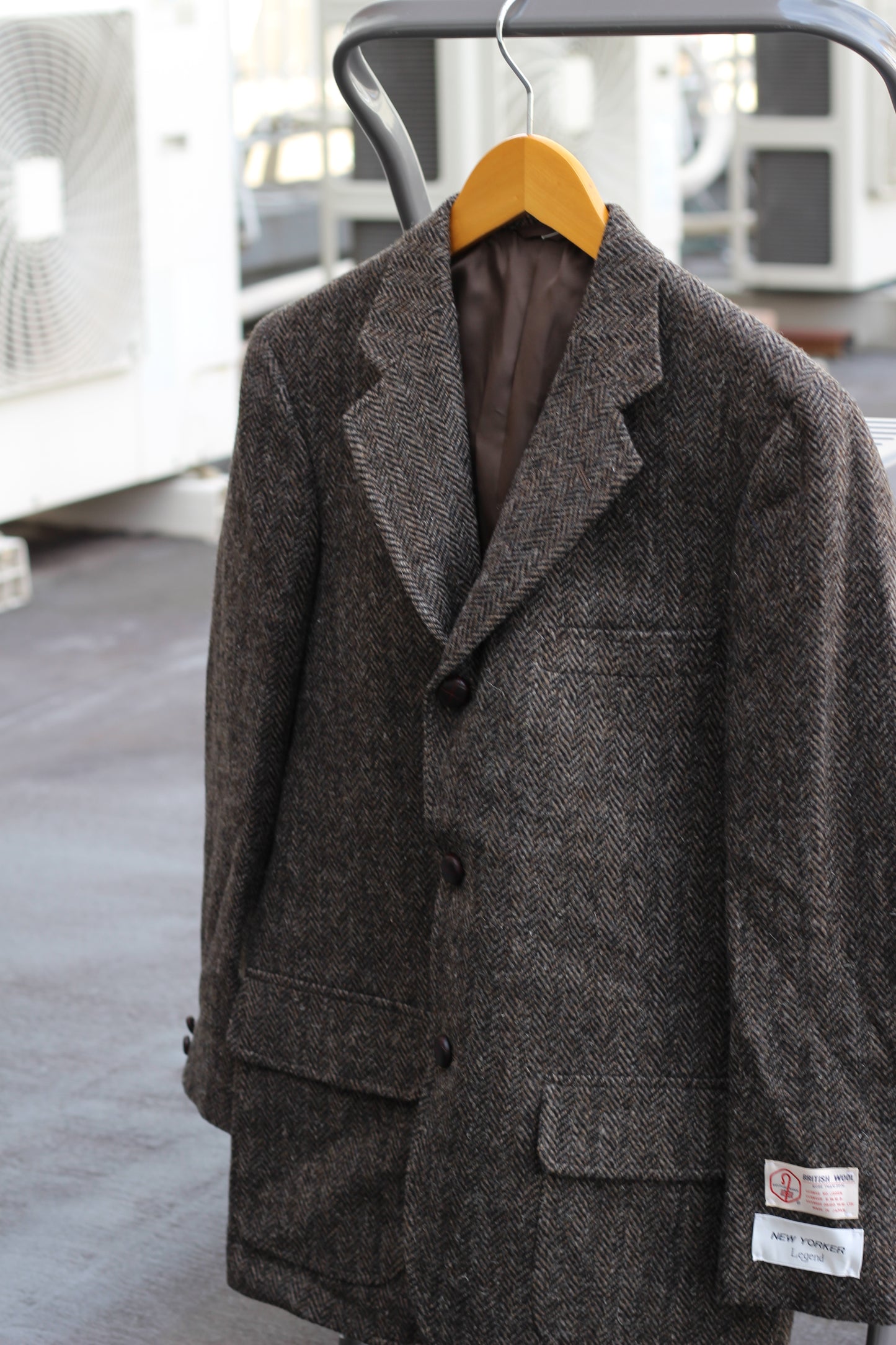 Men's Vintage Tweed Herringbone Tailored Jacket With Covered Buttons set x3点