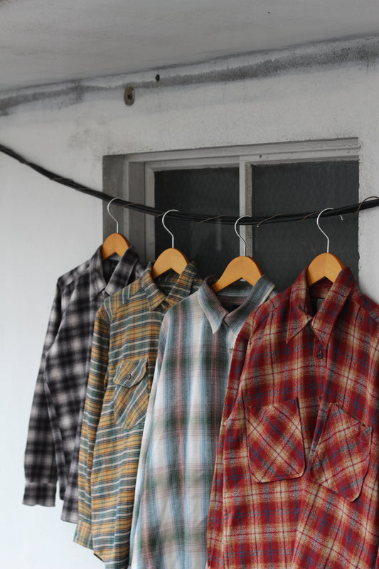 Men's Vintage Check Flannel Shirt set x4点