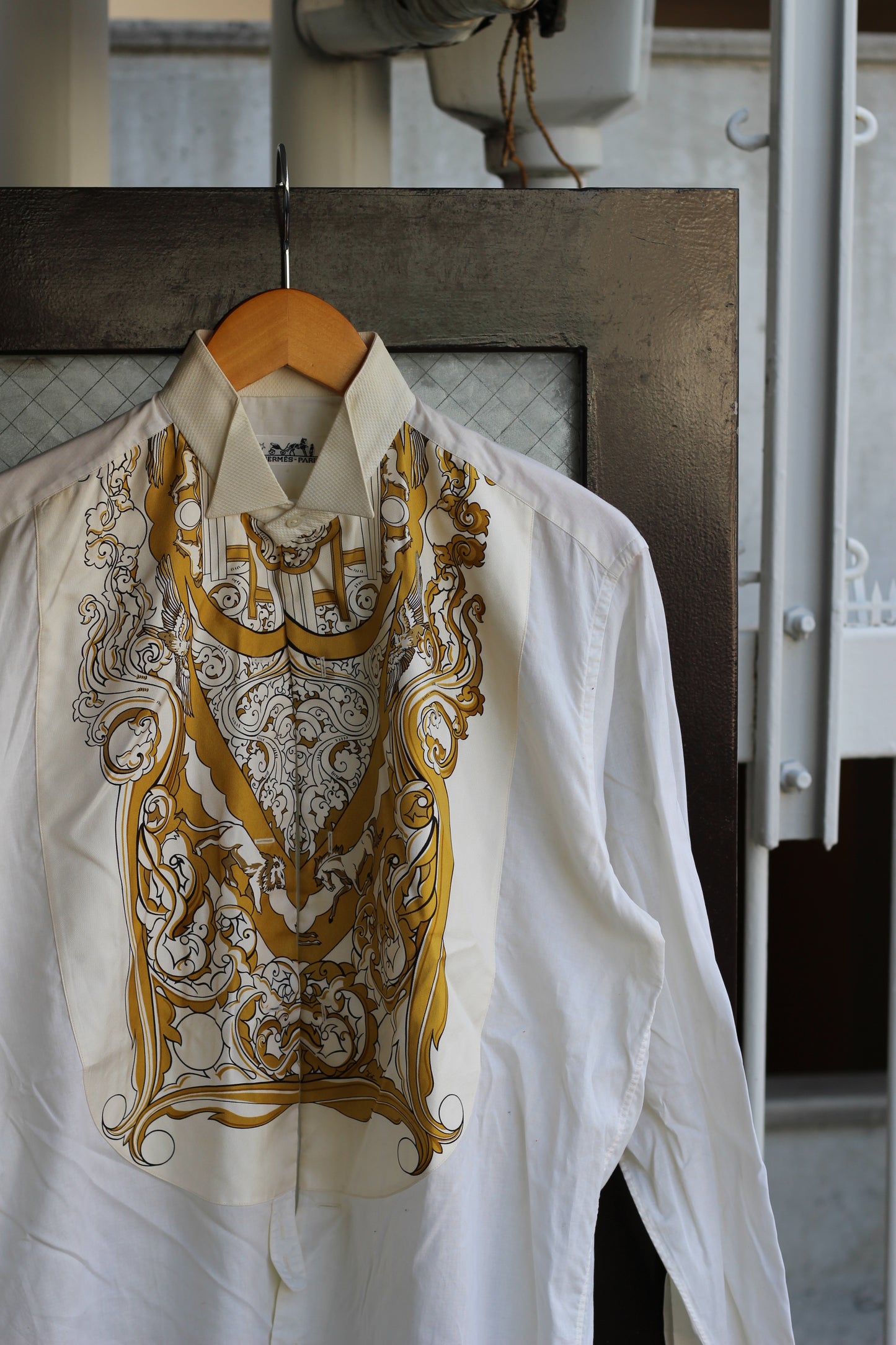 90's Hermes Carre Scarf Trim & Celine Triomphe Chain Pattern Long Sleeve Shirt set x2点