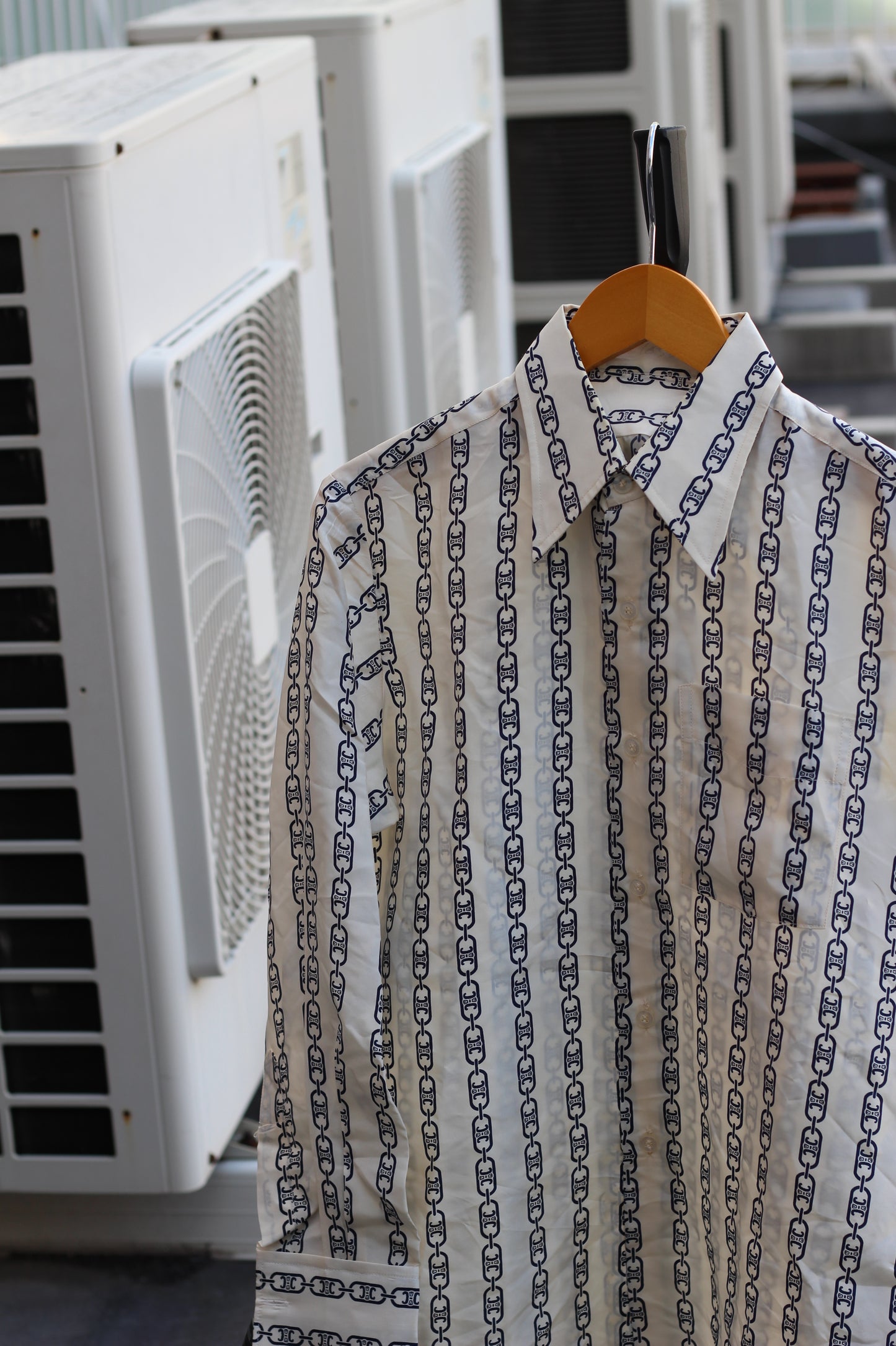 90's Hermes Carre Scarf Trim & Celine Triomphe Chain Pattern Long Sleeve Shirt set x2点