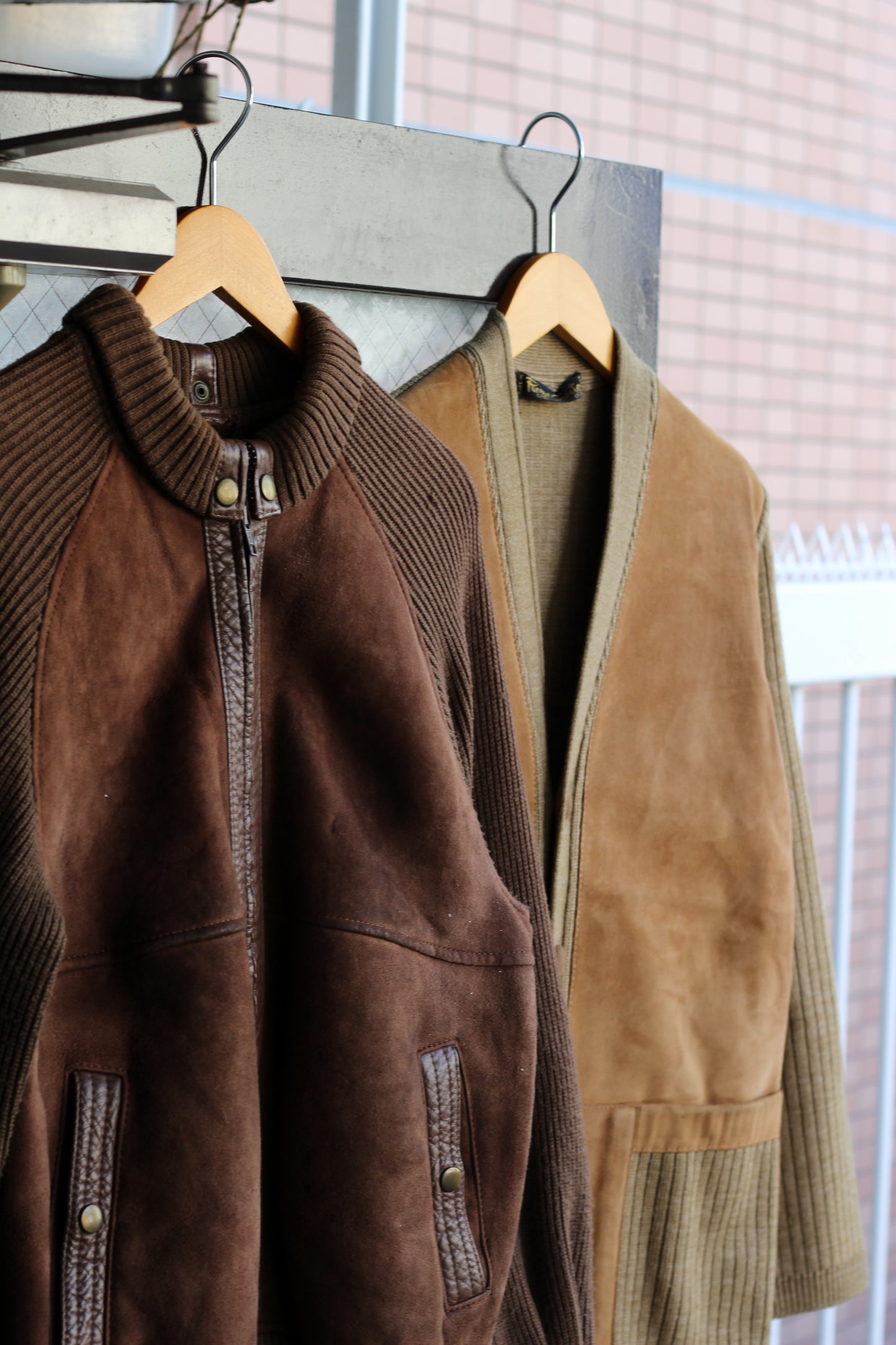 Made In France & UK Men's Vintage Suede Leather&Knit Panel Design Jacket set x2点
