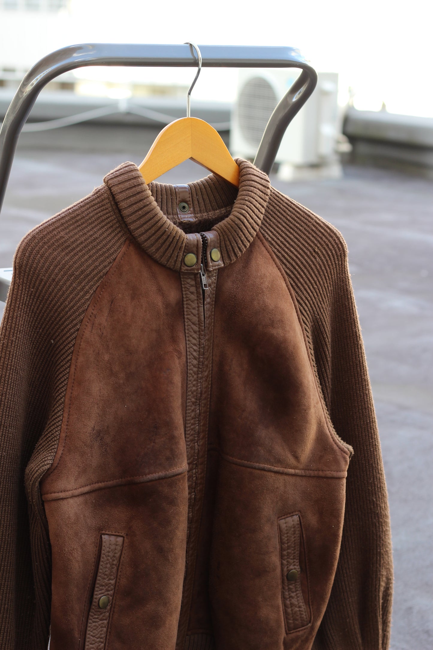 Made In France & UK Men's Vintage Suede Leather&Knit Panel Design Jacket set x2点