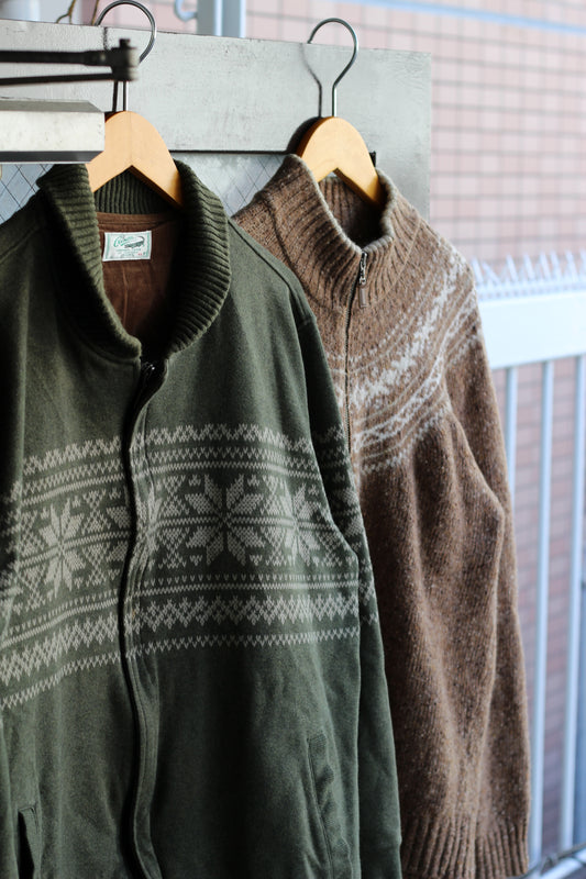 90's Crocodile Nordic Design Zip-Up Knit Sweater set x2点