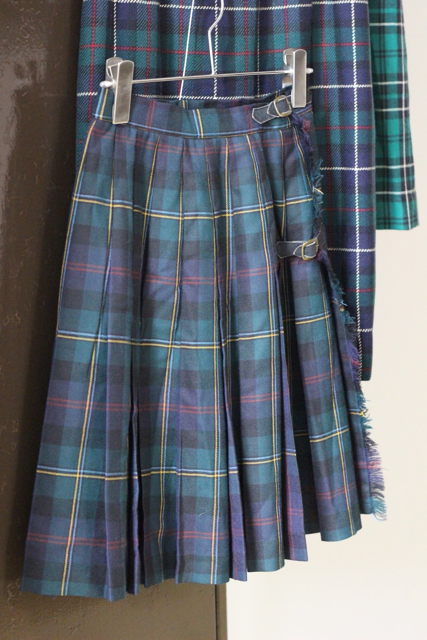 Vintage Green Check Wool Skirt x3点