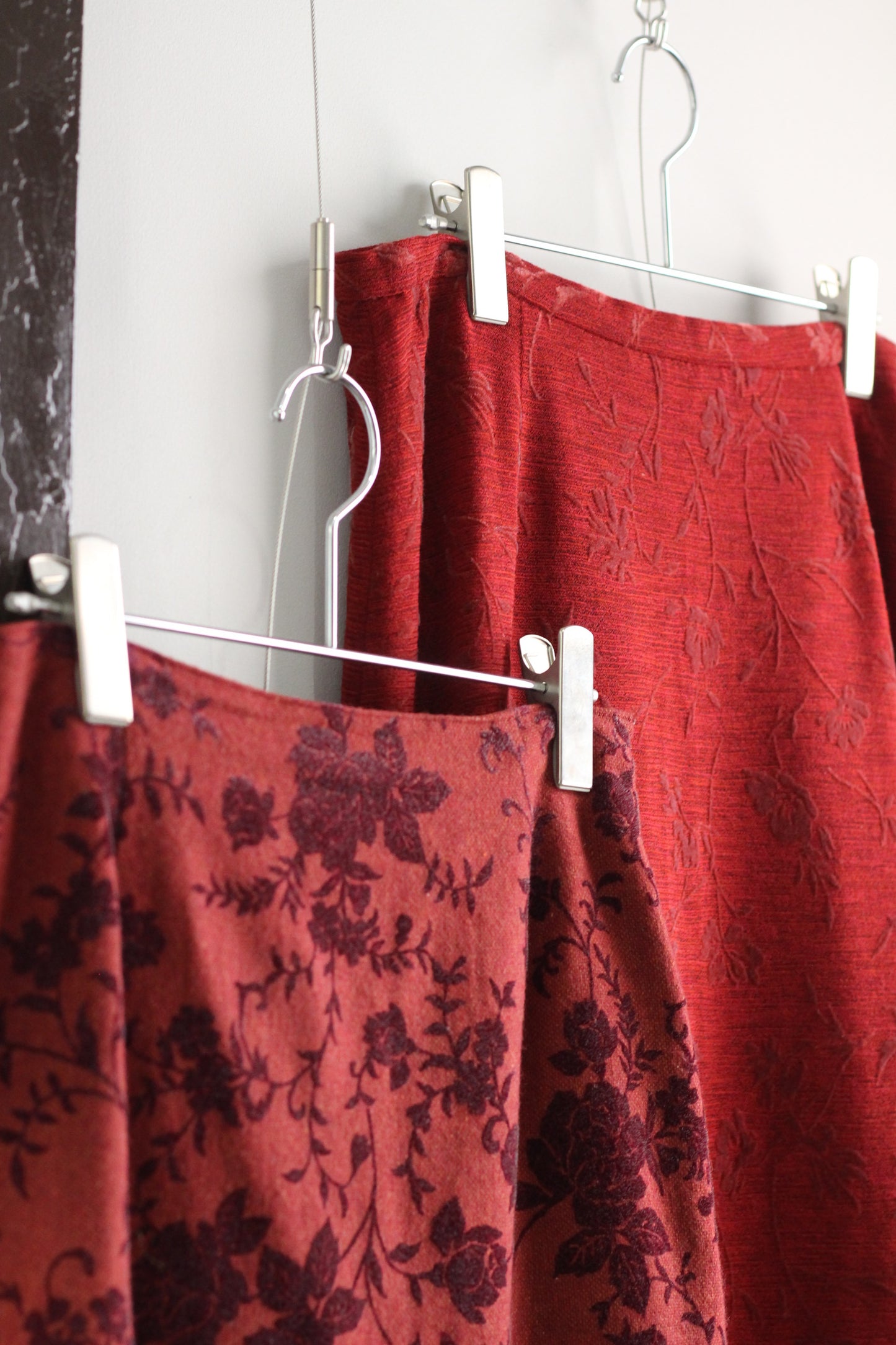 Vintage Red Jacquard Flower Wool Long Skirt x2点
