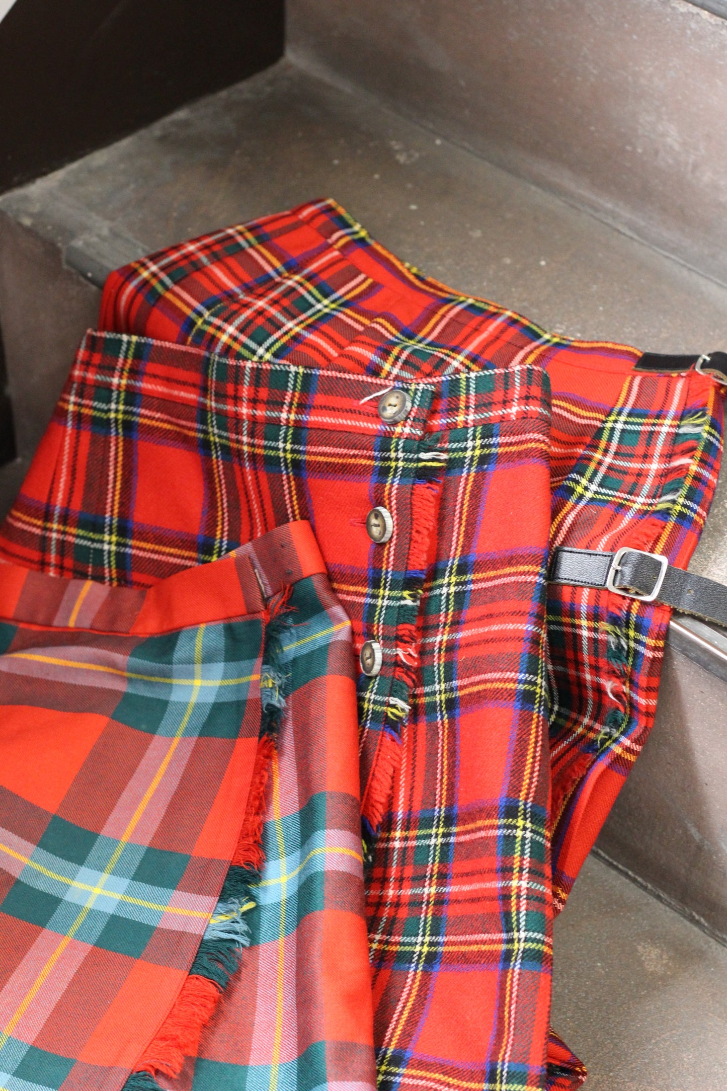 Vintage Red Check Pleats Wool Skirt x6点