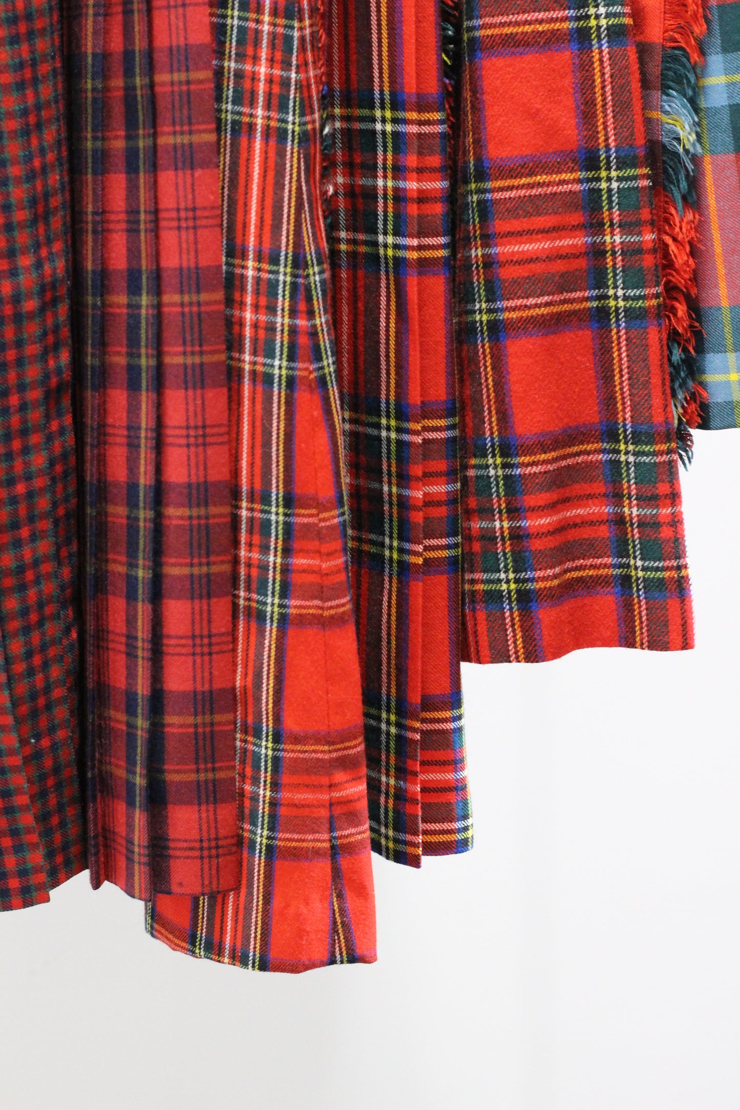 Vintage Red Check Pleats Wool Skirt x6点