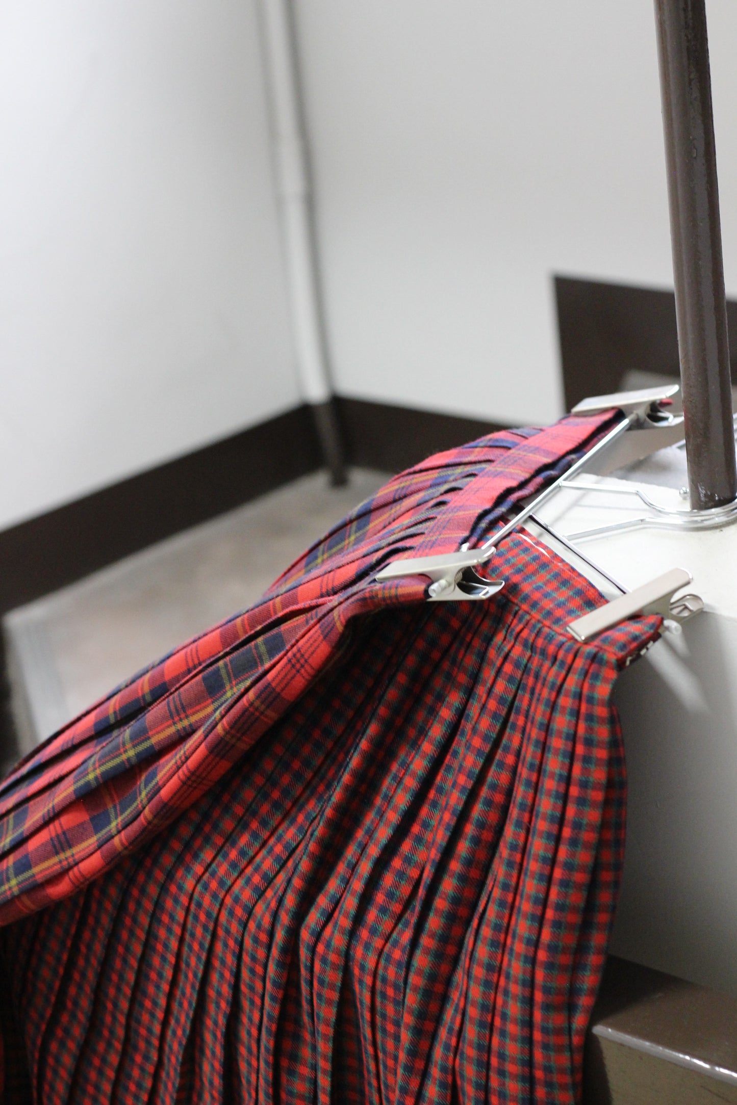 Vintage Red Check Pleats Wool Skirt x6点