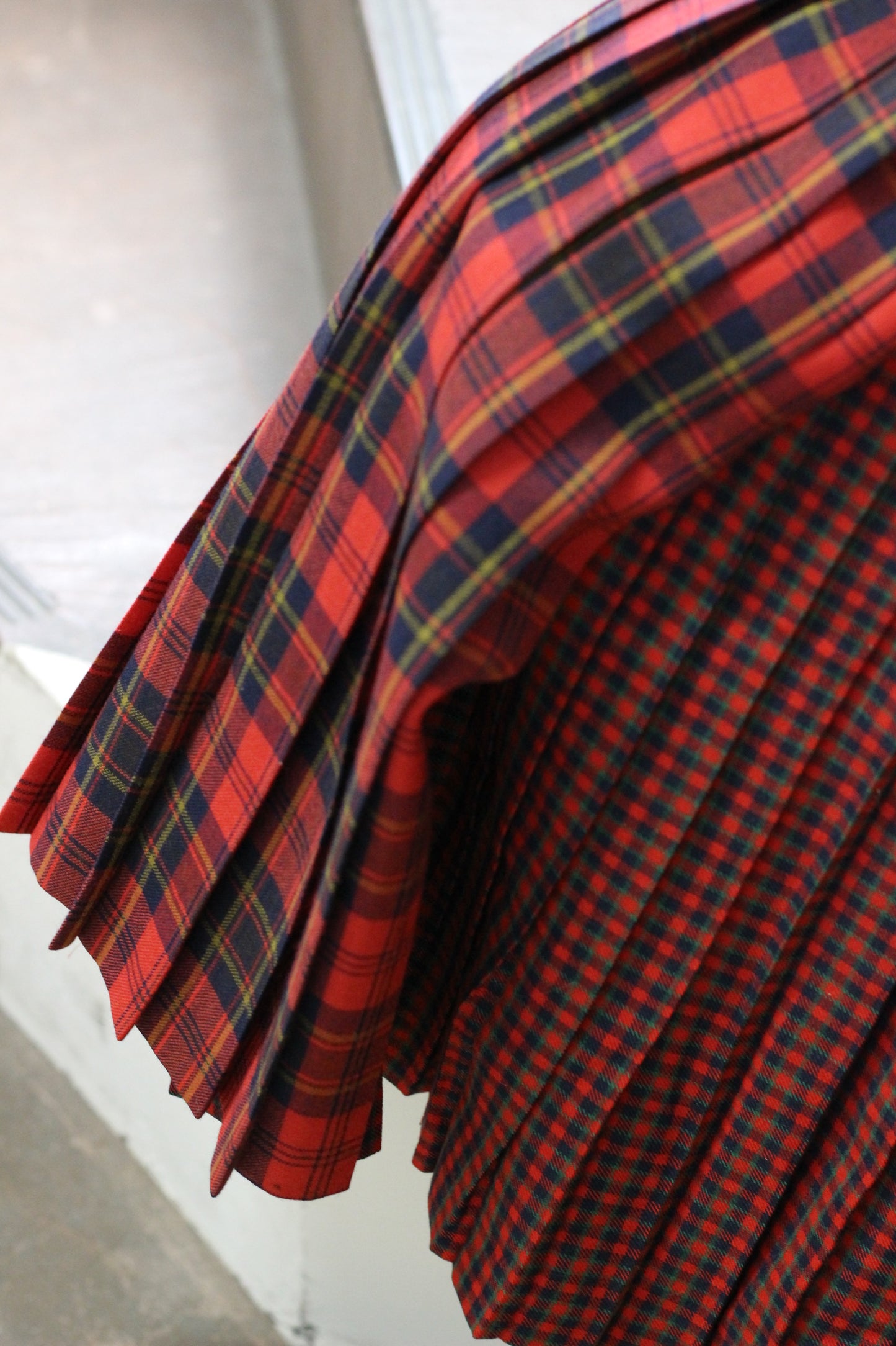 Vintage Red Check Pleats Wool Skirt x6点