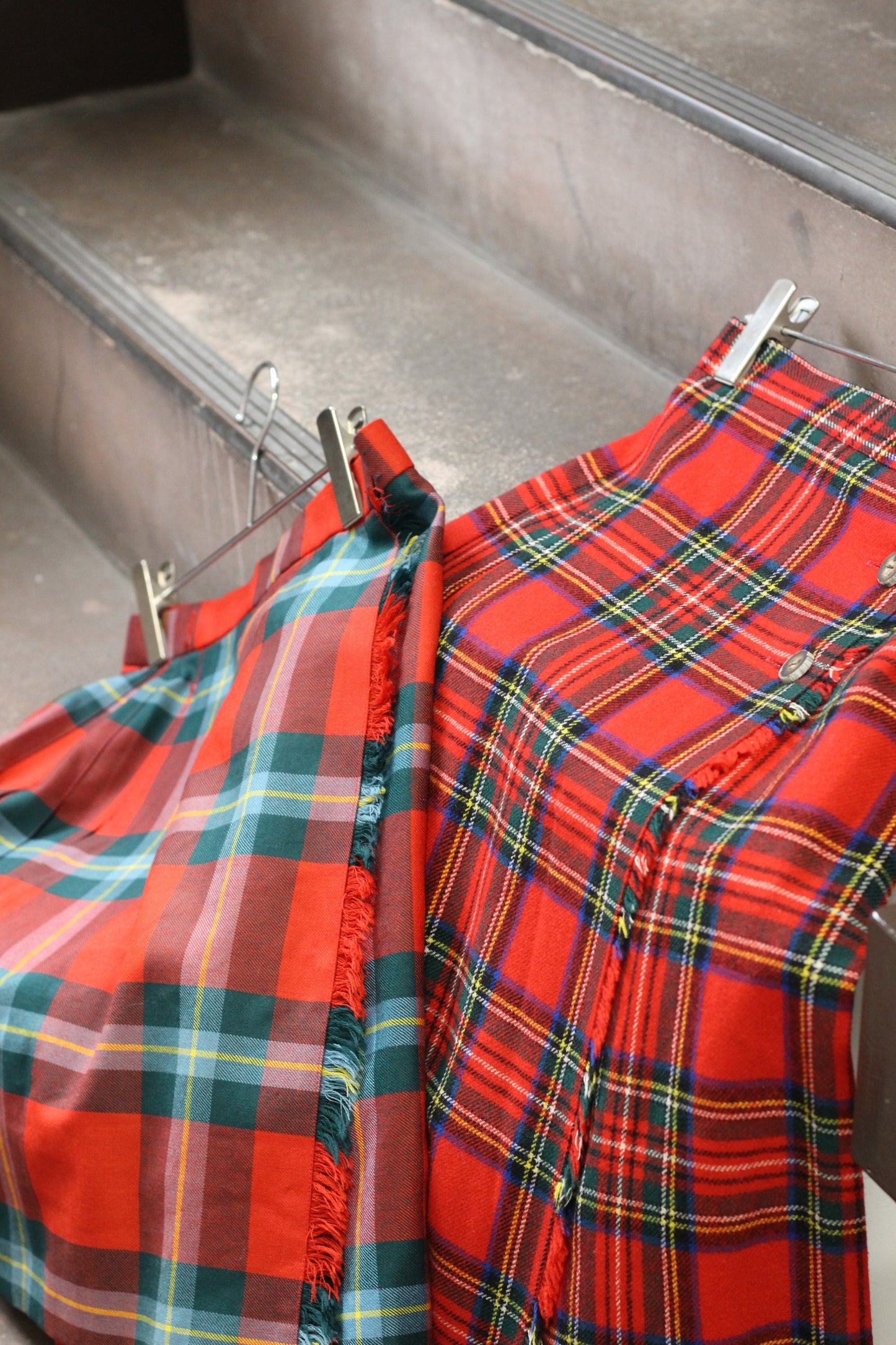 Vintage Red Check Pleats Wool Skirt x6点