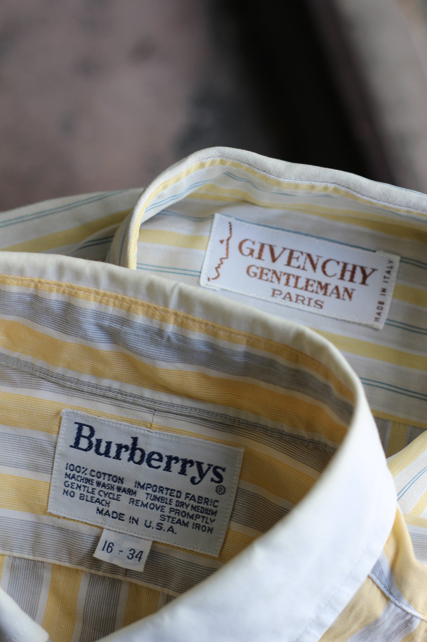 Made In Italy Givenchy & Made In USA Burberrys Vintage Yellow Stripe Long Sleeve Shirt set x2点