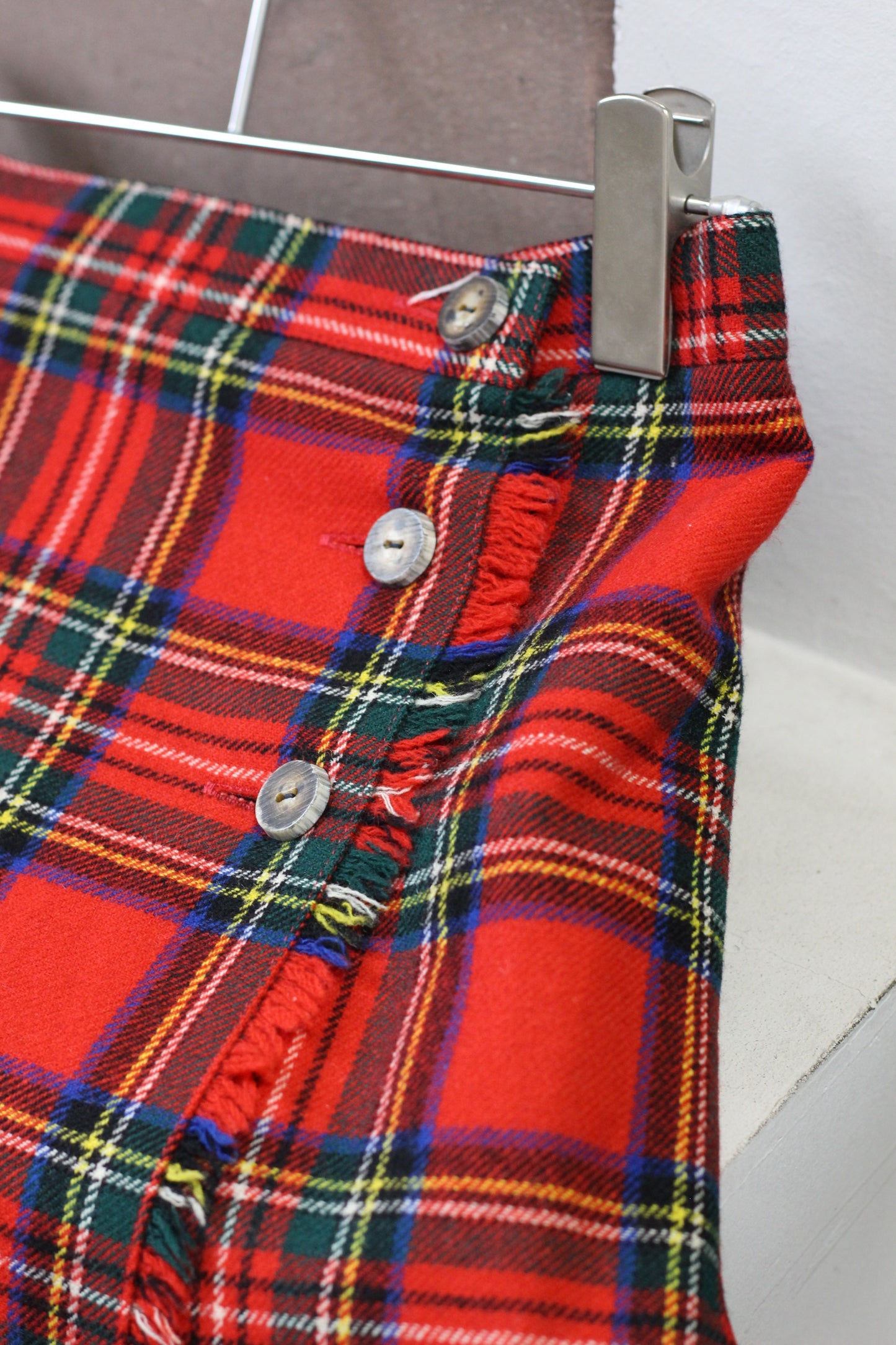 Vintage Red Check Pleats Wool Skirt x6点