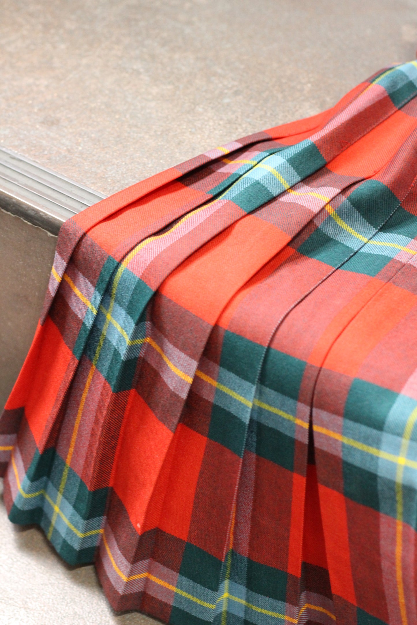 Vintage Red Check Pleats Wool Skirt x6点