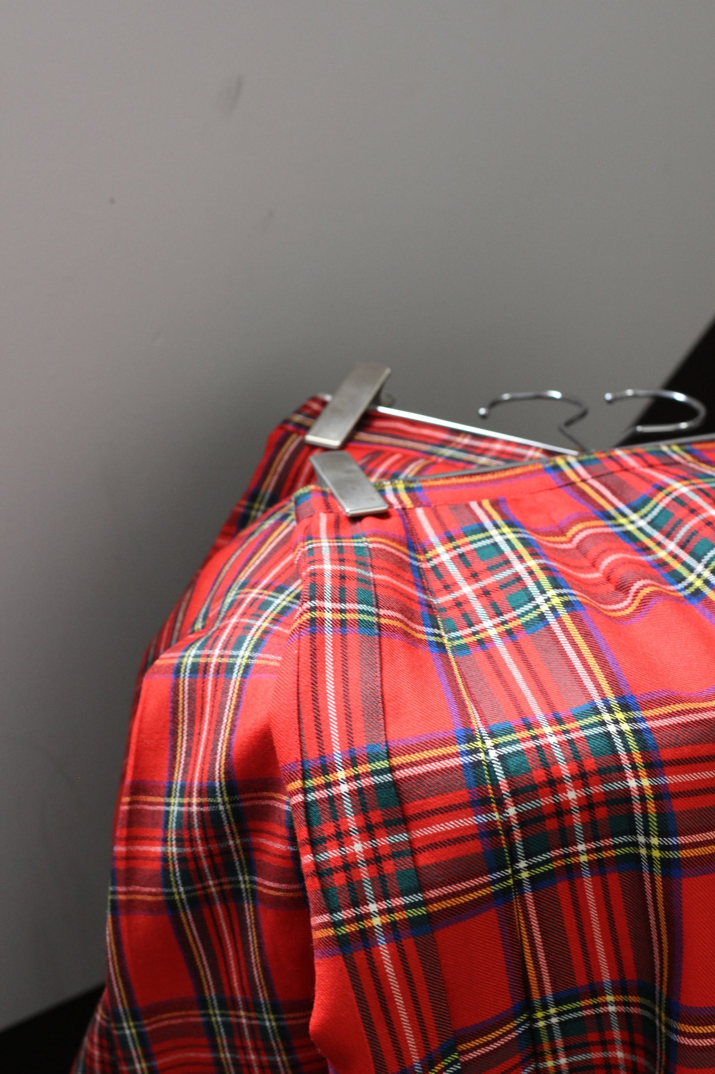 Vintage Red Check Pleats Wool Skirt x6点