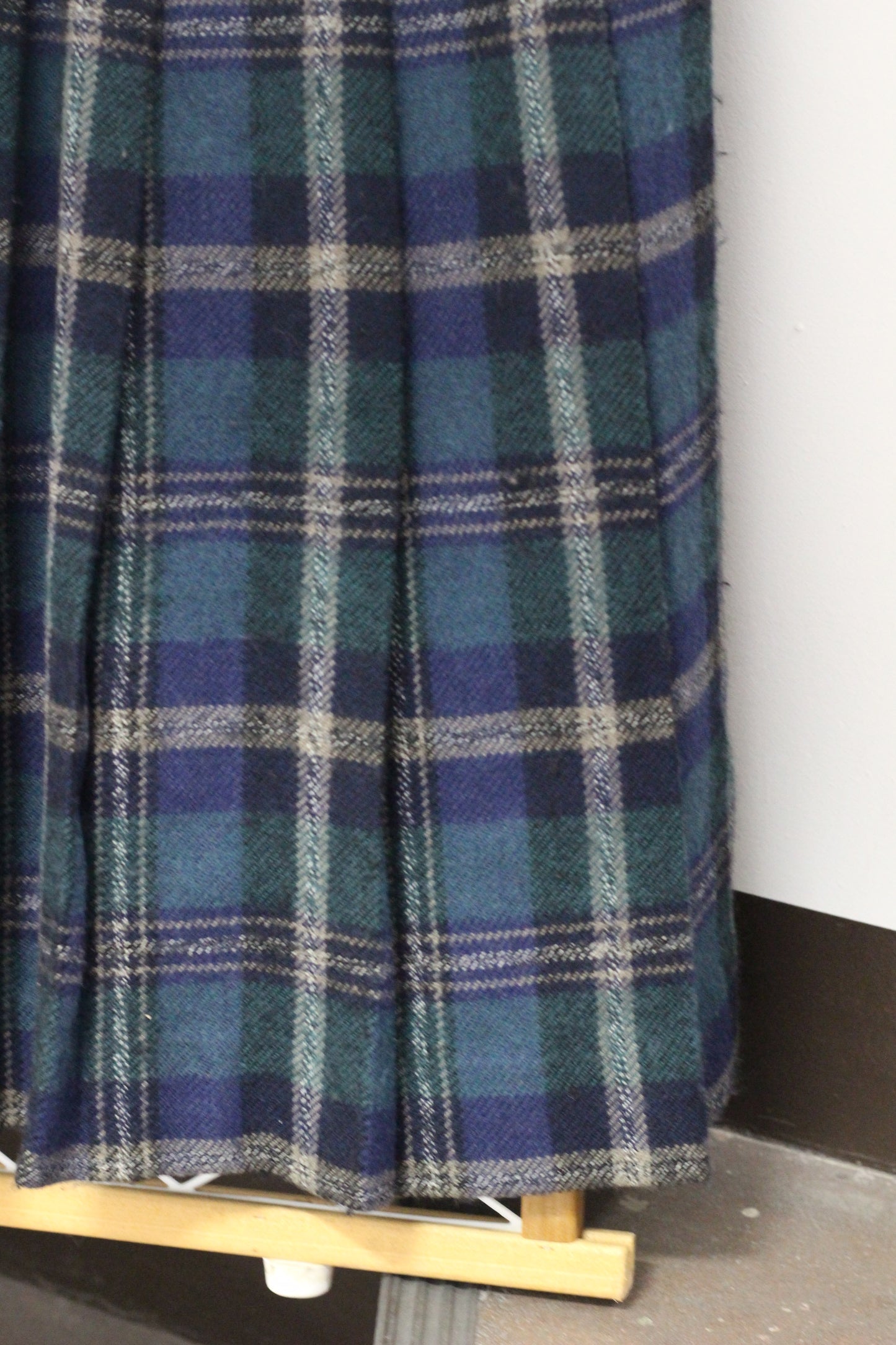 Vintage Blue Check Pleats Wool Skirt x4点