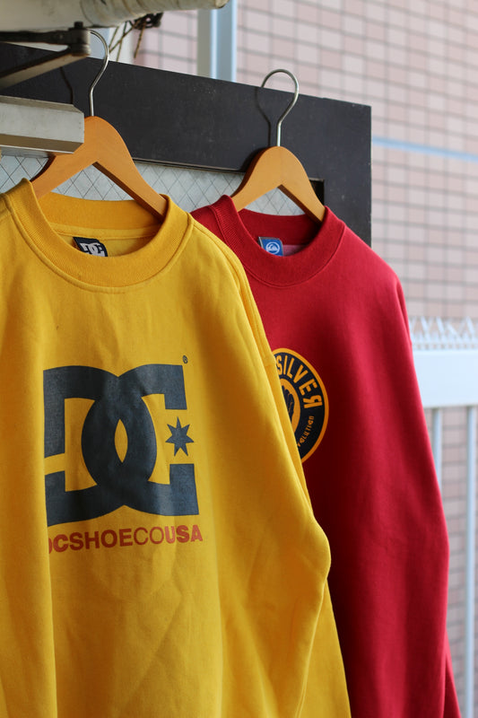90's Made In USA DC SHOE & Quik Silver Street Style Print Sweatshirt set x2点