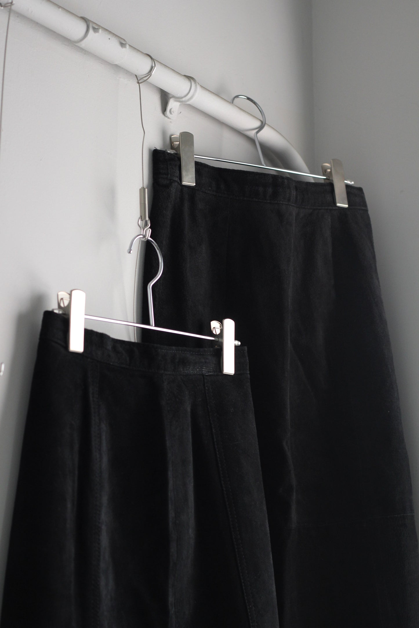 Vintage Black Suede Leather Skirt x3点
