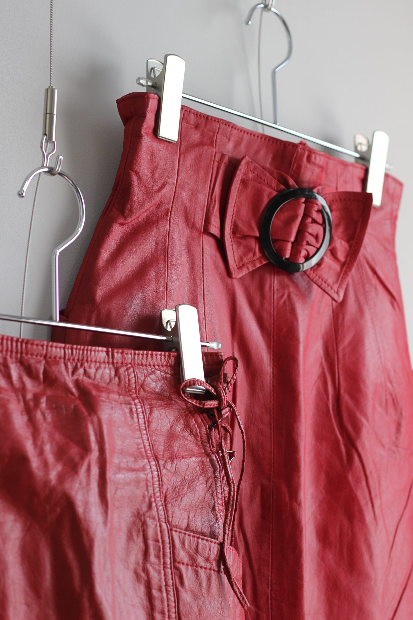 Vintage Red Purple Leather Skirt x5点