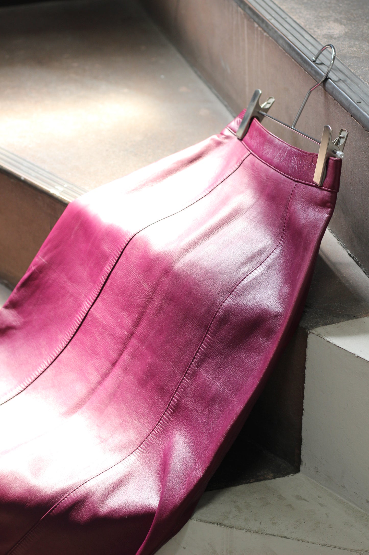 Vintage Red Purple Leather Skirt x5点