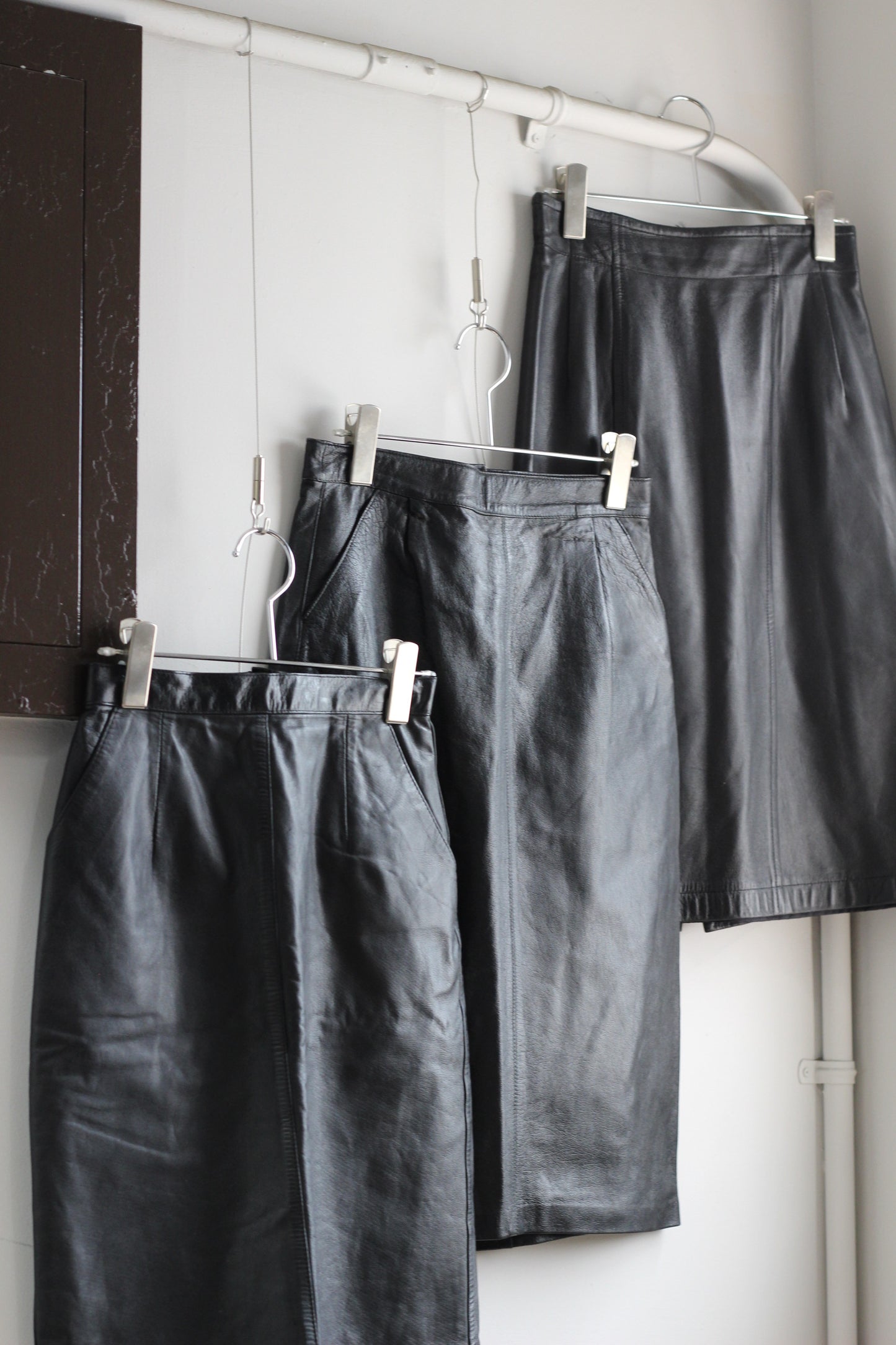 Vintage Y2K Black Leather Mini&Midi Skirt x10点