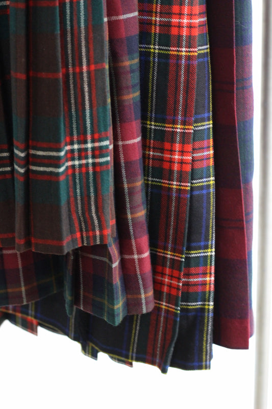 Vintage Tartan Check Pleats Wool Skirt x4点