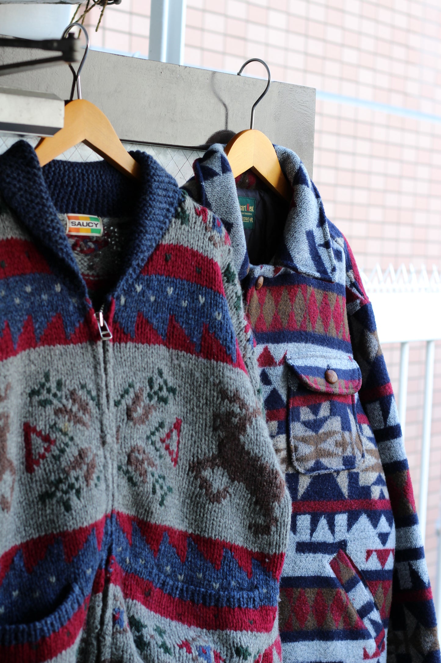 90's Chimayo Pattern Blanket CPO Jacket & Nordic Pattern Cowichan Sweater set x2点