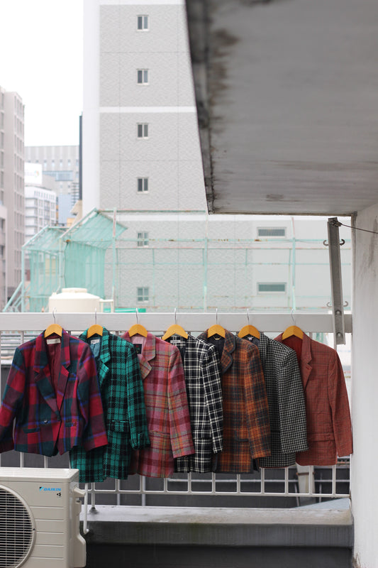 Japan vintage wool check tailored jacket x7点