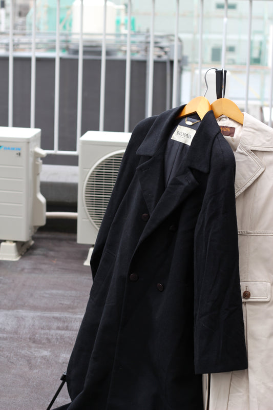 BALMAIN Leather & Wool Coat set x2点