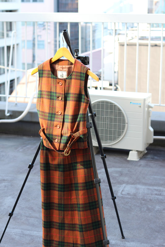 Women's Vintage Lanvin Check Vest & Skirt x2点