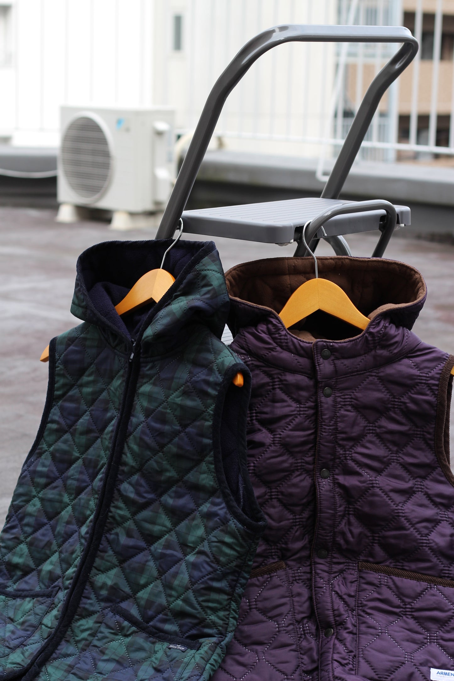 THE SMOCK SHOP Tartan Check & Armen Reversible Hooded Quilted Vest set x2点